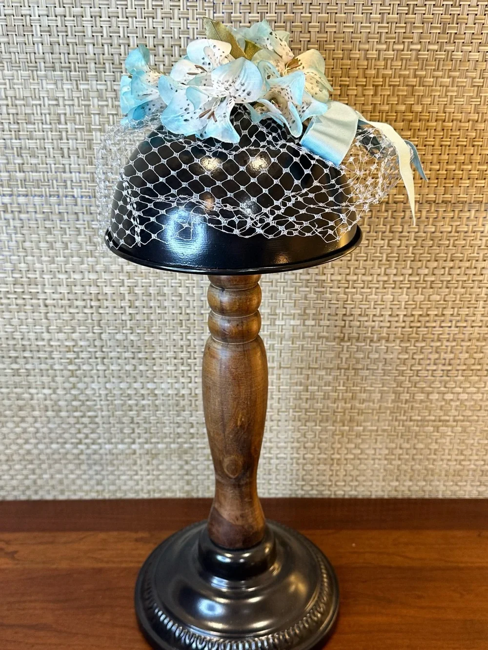 VTG 1950s Evelyn Varon Exclusive Floral Fascinator Hat Blue Lily Birdcage Veil - Picture 7 of 9